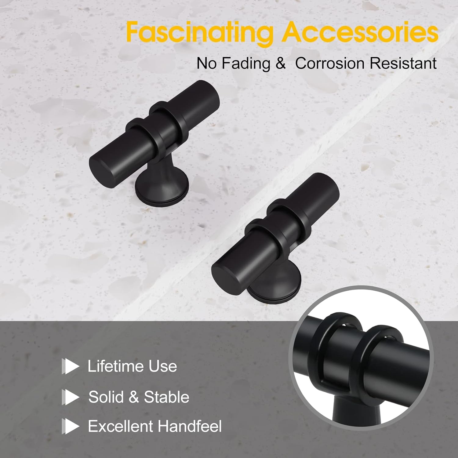 LEIFENY 10 Pack Matte Black Cabinet Pulls T Bar, Single Hole Knobs for Kitchen Bathroom Cupboard, Pull Handles for Dresser Drawer