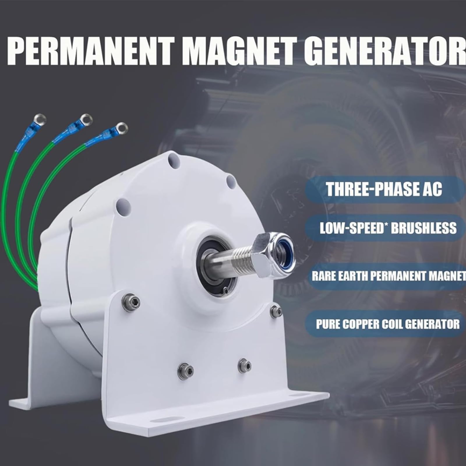 Generatore a Magnete Permanente trifase, generatore a Magnete Permanente 5000W a Basso Numero di Giri con raddrizzatore 12v-220V per turbina eolica e idrica (con Base),220V
