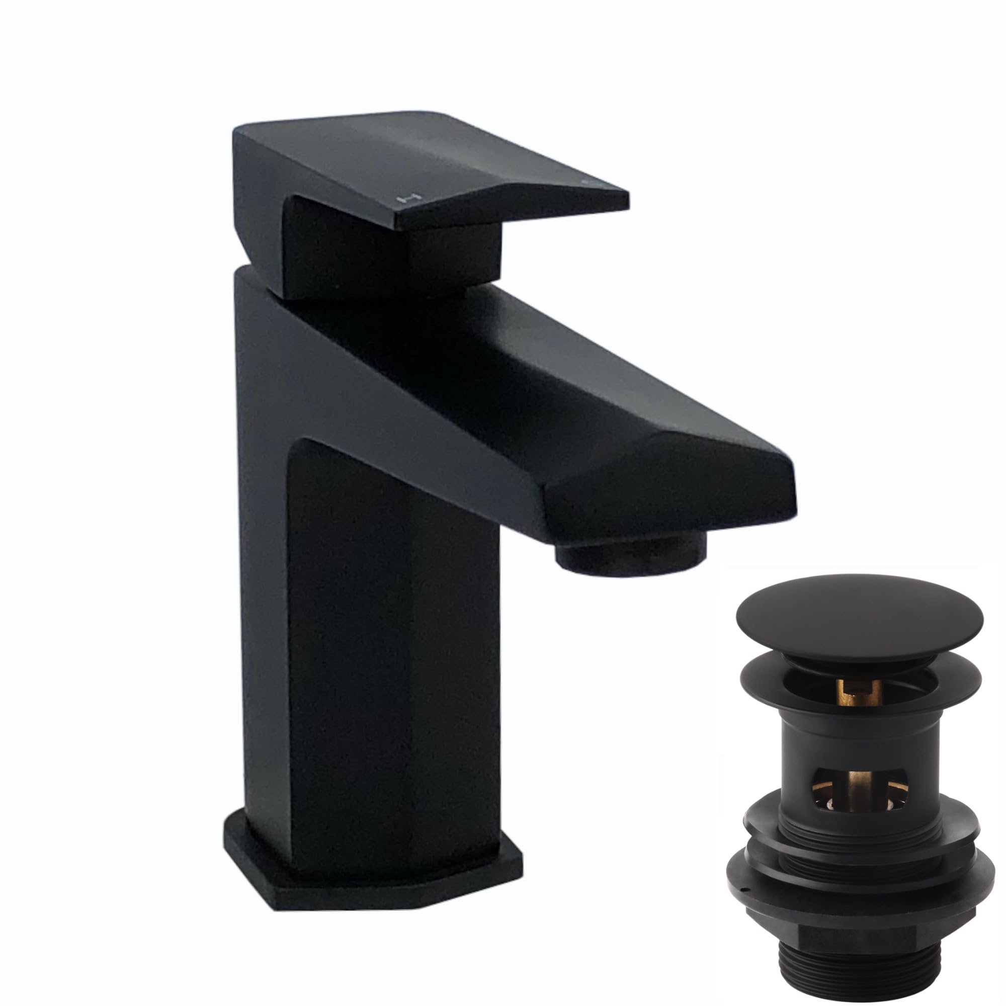 ENKI, Milly, BBT0199, Matte Black, Hexagonal Bathroom Basin Sink Mixer Taps & Slotted Waste, Contemporary Geo Inspired Handle, Solid Brass, Easy Clean, Modern Design, Easy to Install
