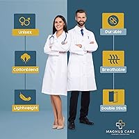 Vista 3 de Professional Lab Coat for Women & Men, White Unisex Labcoat, Cotton Poly Medical Doctor Nurse Med Laboratory Coat