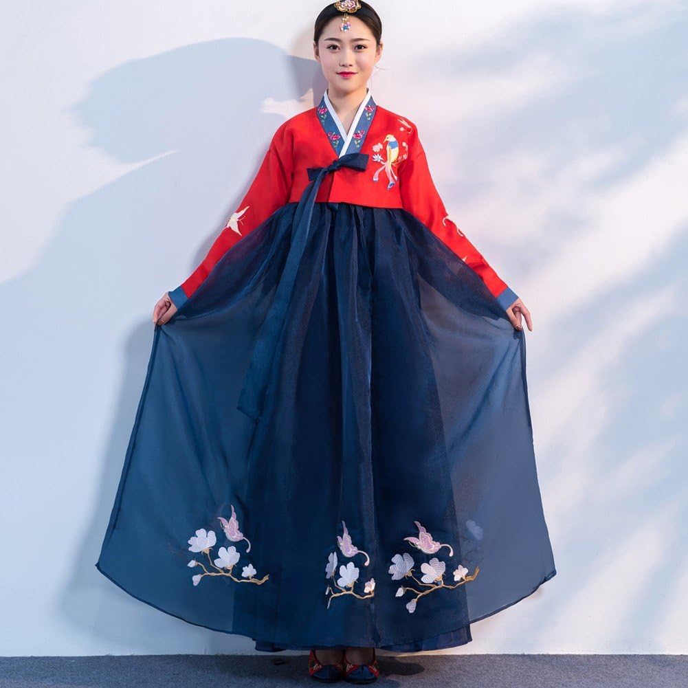 Koreańska sukienka hanbok, haft kwiatowy, strój księżniczki pałacowej dla kobiet, cosplay, występy sceniczne, imprezy tematyczne