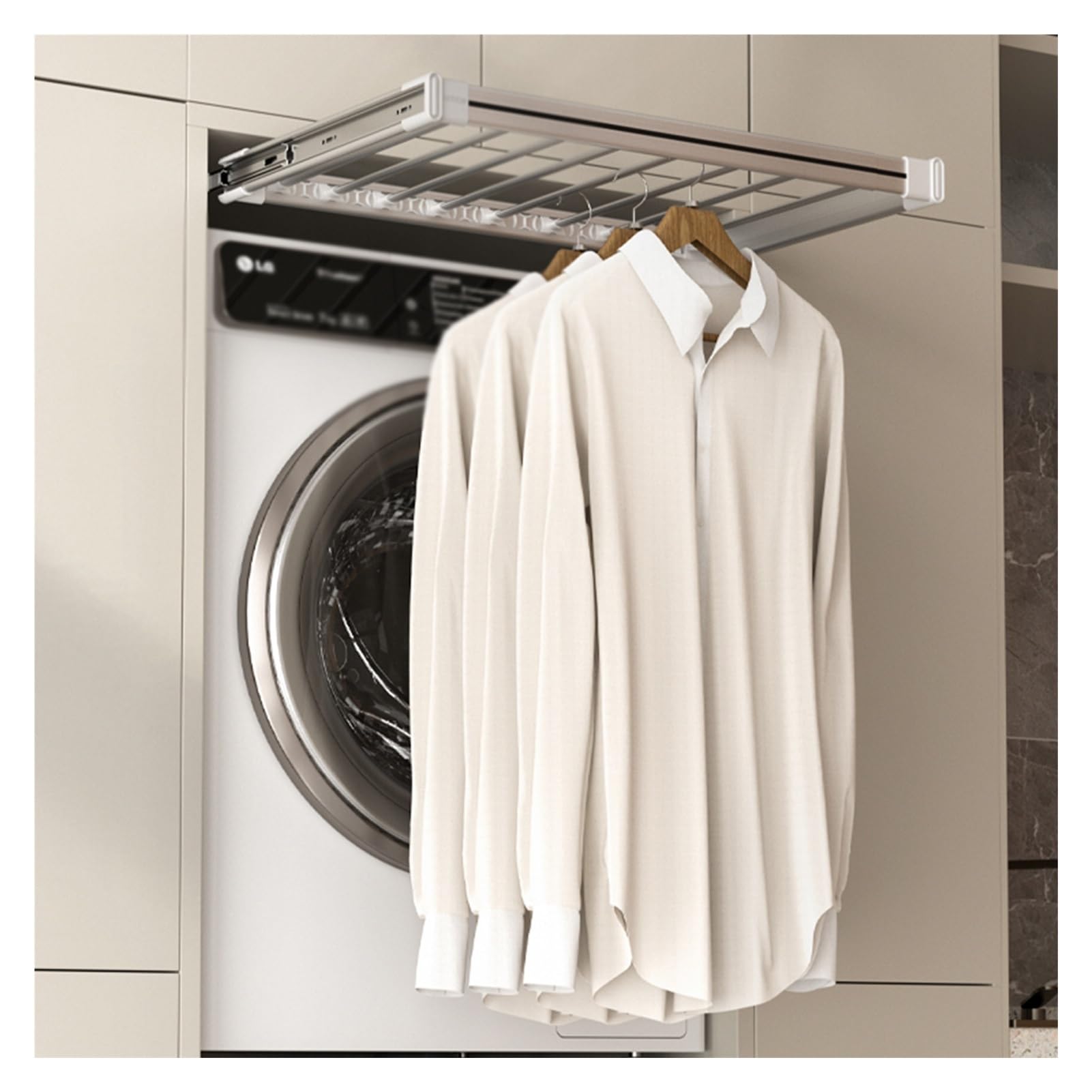 Étendoir à Pantalons Invisible pour Machine à Laver, étendoir à vêtements Coulissant, idéal pour sécher Le Linge au-Dessus de la Machine à Laver (600-850 mm)