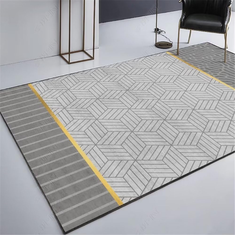Tapis de salon gris strié anti-sol froid 80x120 pour bureau et chambre