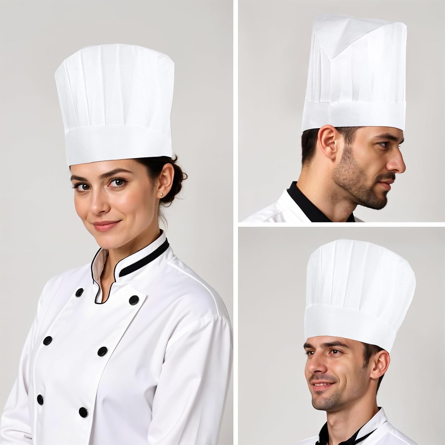 4 Pcs Chef Hat, Adjustable White Chef Hats for Men Women, Disposable Kitchen Cooking Hat, Cotton Baker Hats for Kitchen Restaurant