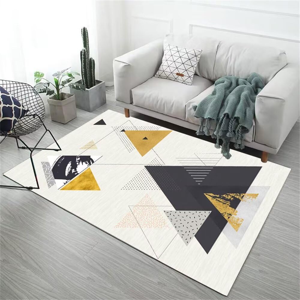 Tapis bleu gris géométrique moderne lavable en machine 140x180CM