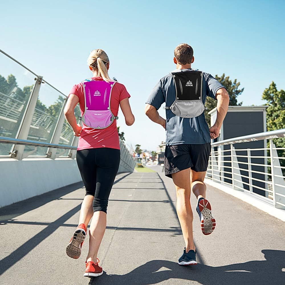 Zaini di Idratazione, 5L Multifunzione Gilet di Idratazione, Super Leggero Gilet di Idratazione Traspirante, per Escursionismo, Maratone (Rosa+500ml Bottiglia)