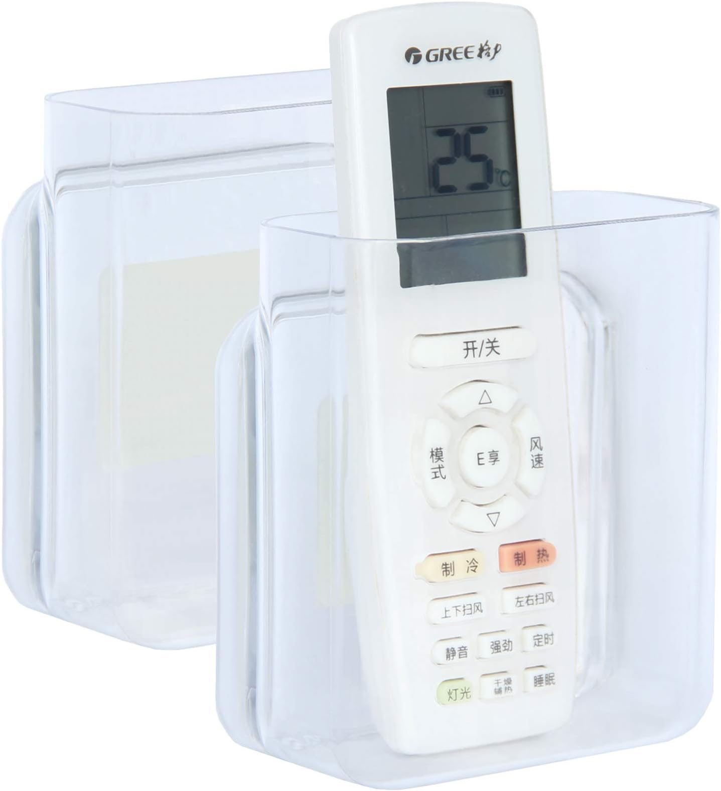 Pinowu 2pcs Wall Mount Remote Control Holder (10x12x5.5cm) - Self Adhesive Table Storage Organizer Box for Air Conditioner, TV box, stereo, TV Remote Control