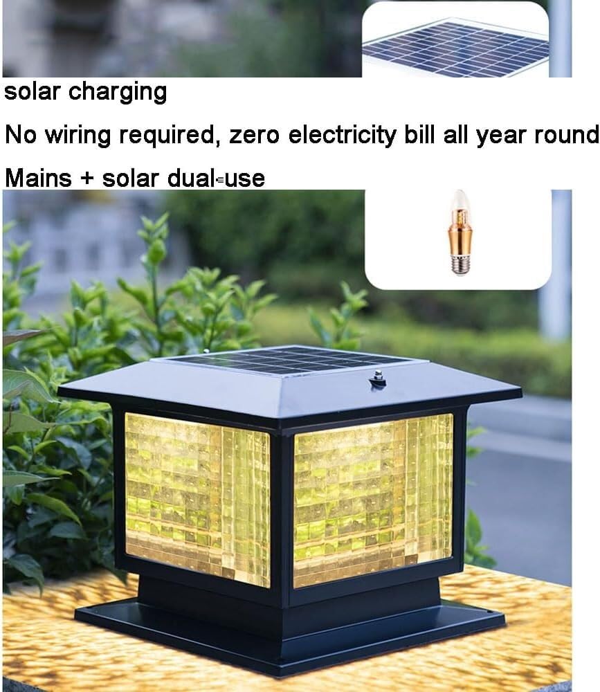 Lampa na słupie szklanym zasilana energią słoneczną, dekoracja zewnętrznego ogrodzenia patio, dekoracja krajobrazu patio, lampa na słupie do ścieżek patio(Nero,50CM)
