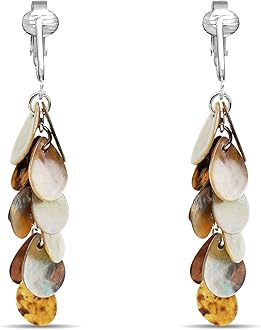 Aloha Earrings Tahitian-Style Abalone Paua Shell Clip On Earrings-Mother of P...
