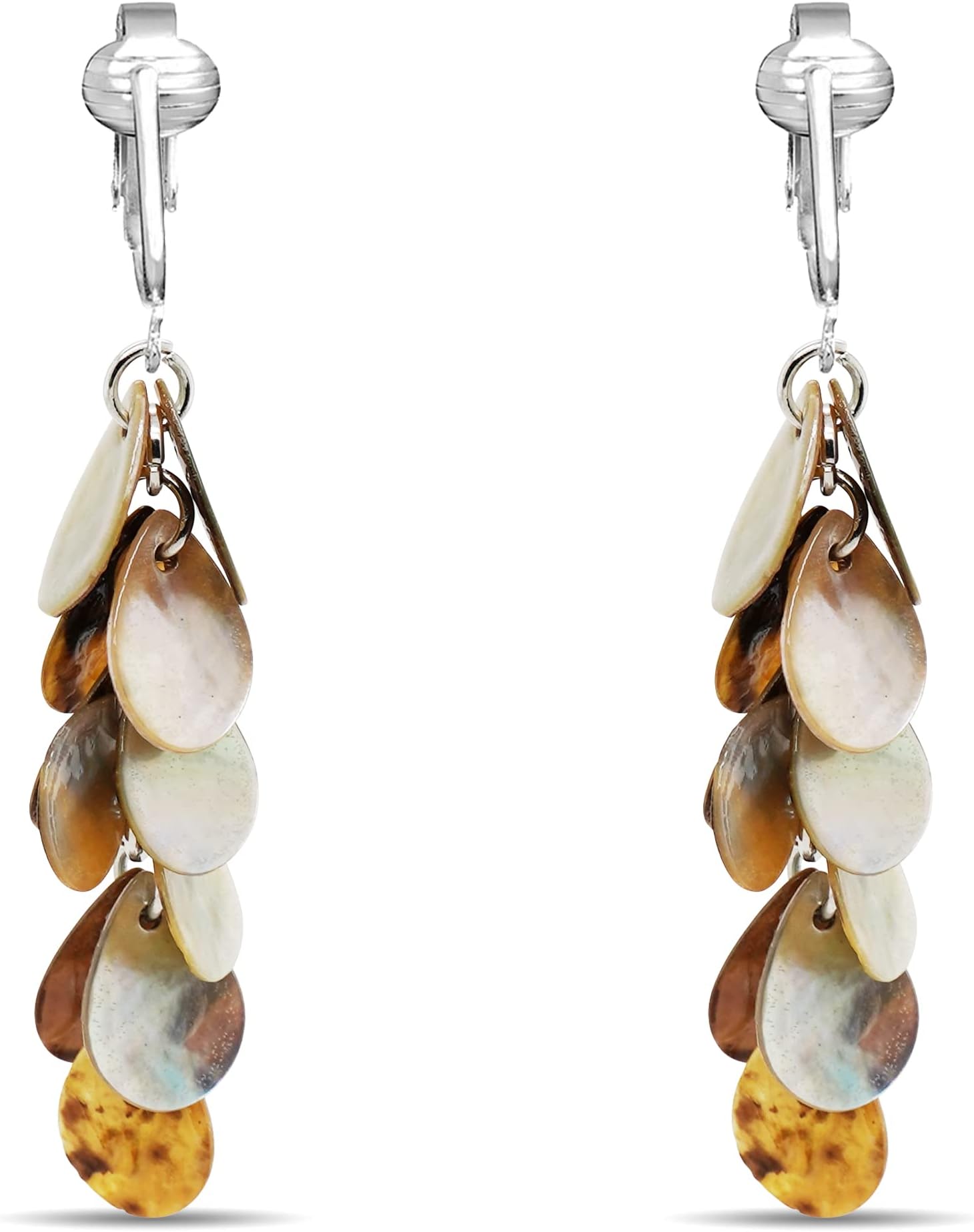 Tahitian-Style Abalone Paua Shell Clip On Earrings-Mother of Pearl Shells Authentic Ocean Romantic Shells Holiday, Authentic