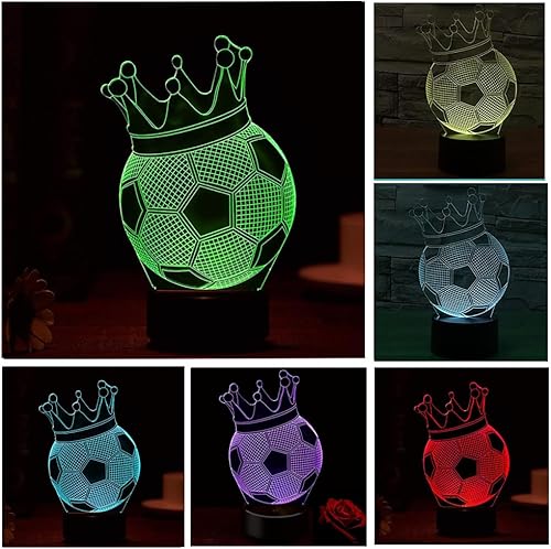 Balón de fútbol 3D luz nocturna que cambia de color, luz nocturna de ilusión óptica de fútbol con carga USB, decoración de mesita de noche para