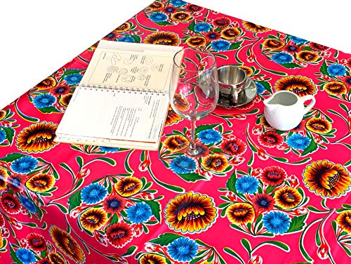 Alux Sweet Flower Oilcloth Tablecloth - Pink - Plastic Vinyl PVC - Mantel de Plastico (55x90in Rectangle)