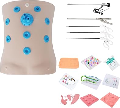 Laparoscopic Trainer Box, Abdominal Cavity Practice Simulator, with 10 Training Modules and 4 Instruments,1 Built-in Light Source