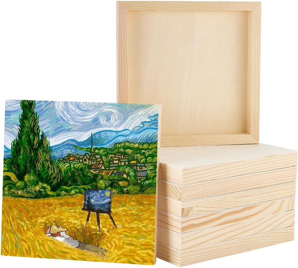 BENECREAT 8 Pack Square Wood Panels, 5x5inch Unfinished Wood Canvas Boards, Wooden Painting Panels for DIY Art, Oil Painting and Craft Projects, Old Lace