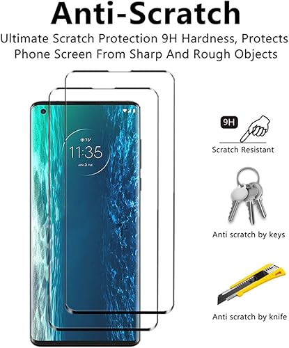 Miniatura 4 de VIESUP Protector de pantalla curvado 3D para Moto Edge (2020), [2 unidades] de vidrio templado de cobertura completa para Motorola Edge 2020 (6.7