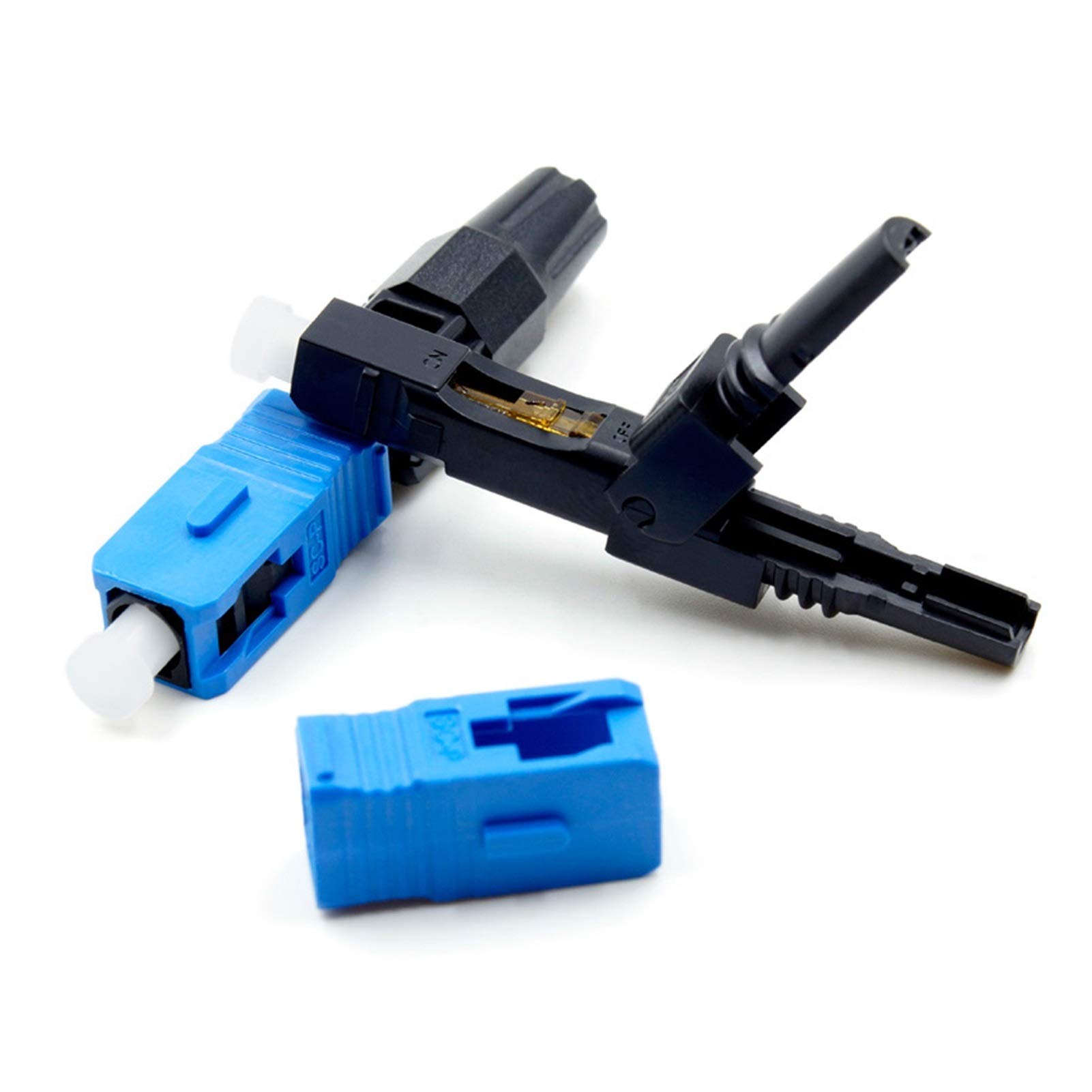 Xiaohu Adaptateur de convertisseur à Fibre Optique 100pcs/boîte 0.3db SC Connecteur Rapide de Fibre Optique UPC 100 SC Connecteur Rapide Bleu Fibre Optique Fibre Fibre SC Conn connecteur Rapide