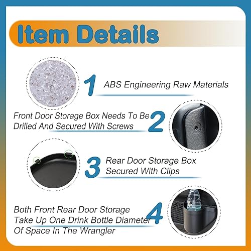 Miniatura 4 de Bandeja organizadora de puerta delantera y trasera para Jeep Wrangler JL 4XE JLU Rubicon Sport Sahara Gladiator JT Accesorios de almacenamiento