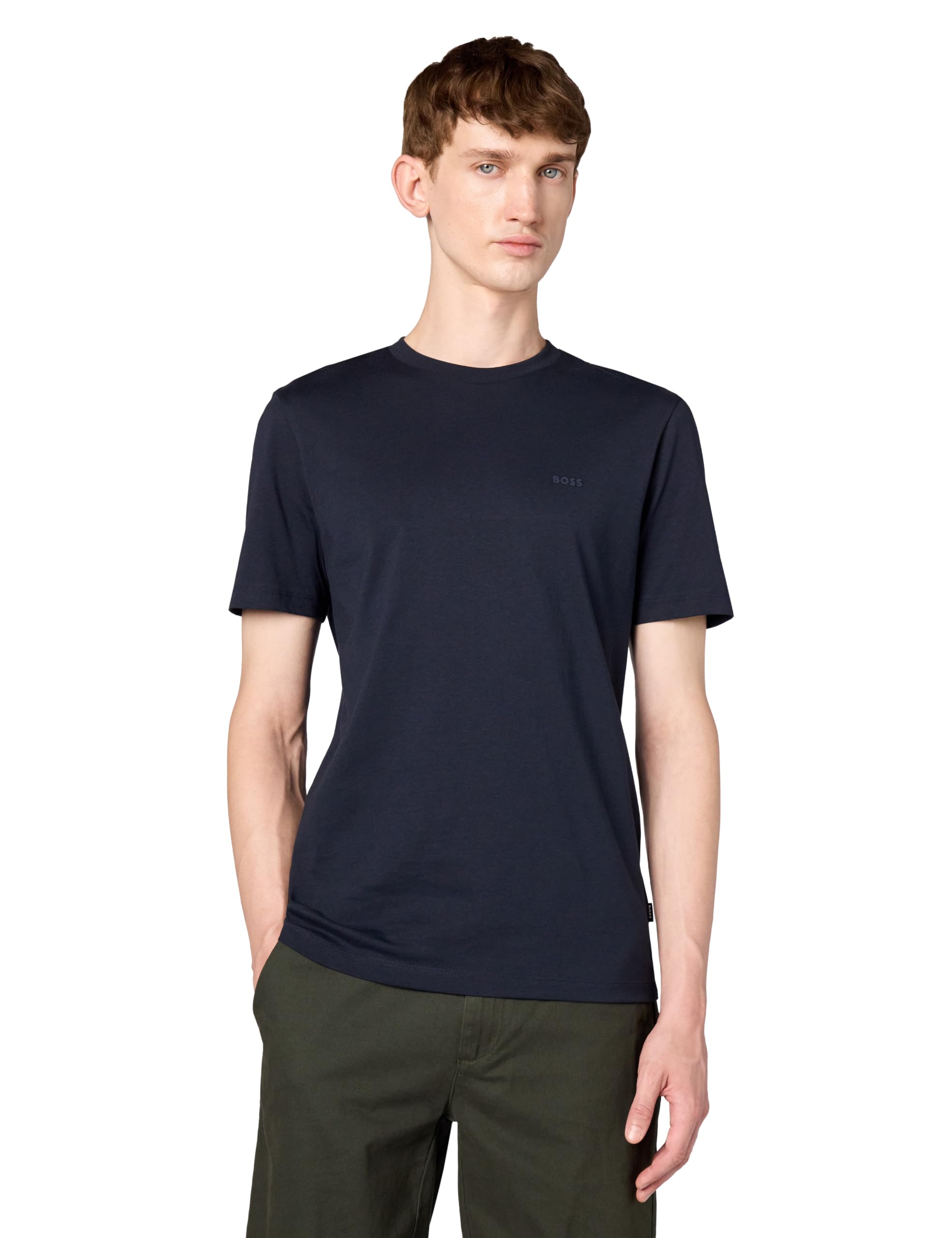 BOSS Men's Small Logo Cotton Crewneck T-Shirt, Basic Navy, XL