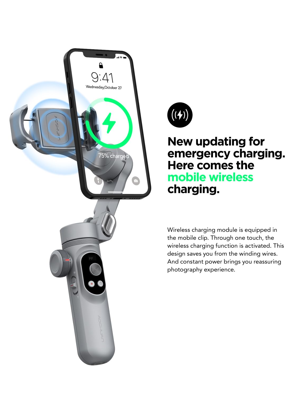 AOCHUAN Gimbal per iPhone con luce di riempimento magnetica RGB, Gimbal portatile a 3 assi con rotella di messa a fuoco/zoom per Vlog, compatibile con iPhone 15 Pro Max/Android-Smart X Pro Kit Grigio