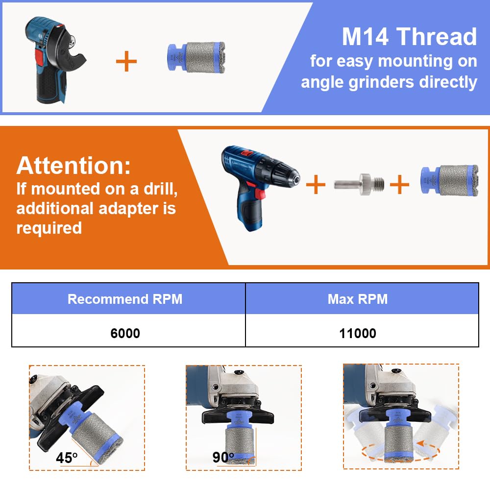 Punta Diamantata 20mm Per Trapano - Filettatura M14 | Foratura E Fresatura Piastrelle, Marmo, Pietra