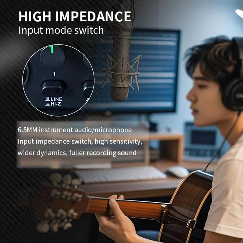 Interfaz de Audio Profesional con Tarjeta de Sonido y Monitorización para Guitarra Eléctrica, Grabación en, Canto en Estudio y Micrófono.