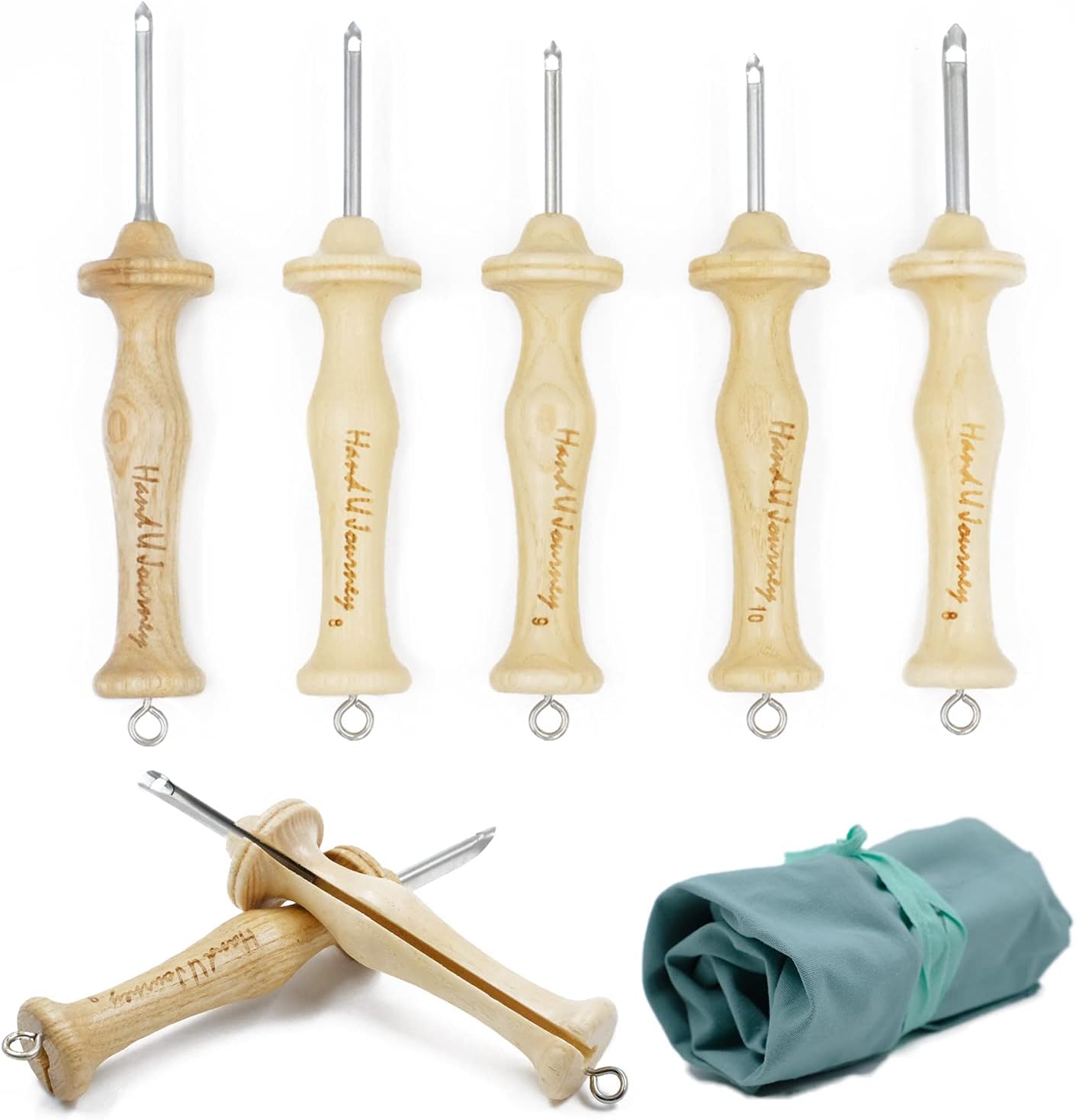 HAND U JOURNEY 7 Sizes Wooden Handle Punch Needle Rug Hooking Tool Complete Set with Oxford Open-Side Design