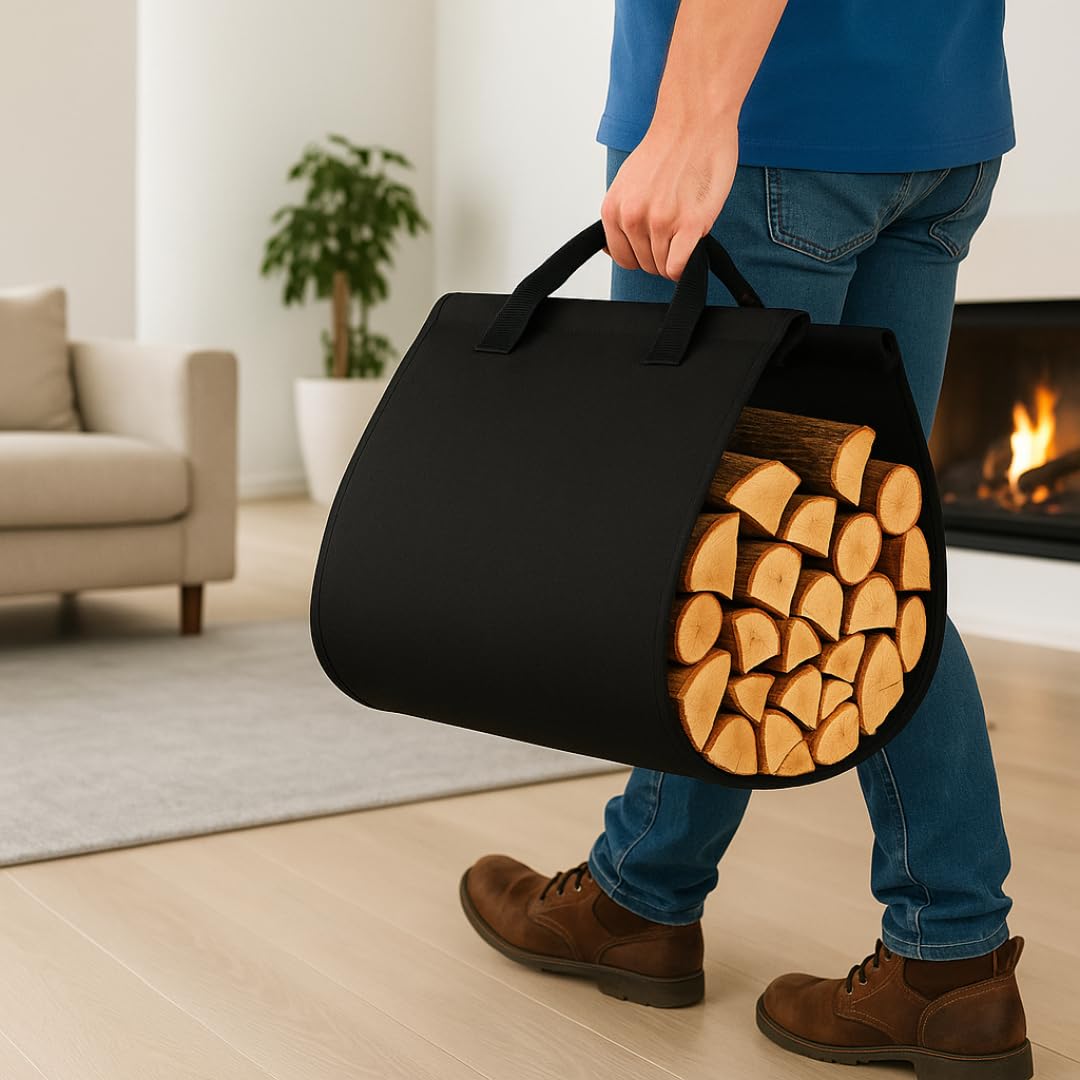 Kaminholzregal Innen - Schwarz 50,5 x 50 x 37 cm - Korb für Kaminholz -Metal Brennholzregal Außen - Kaminholz Aufbewahrung Innen - Holzlager außen Wetterfest -Holzstapelhilfe