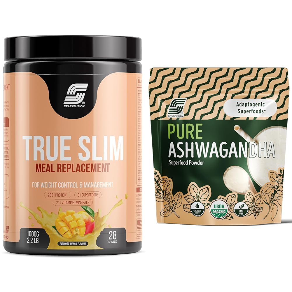 Sparkfusion True Slim Protein Powder Meal Replacement Shake | For Weight Control And Management | | Sparkfusion Pure & Natural Ashwagandha Powder | Ayurvedic Support for Stress Relief, Mental Calmne-image-4