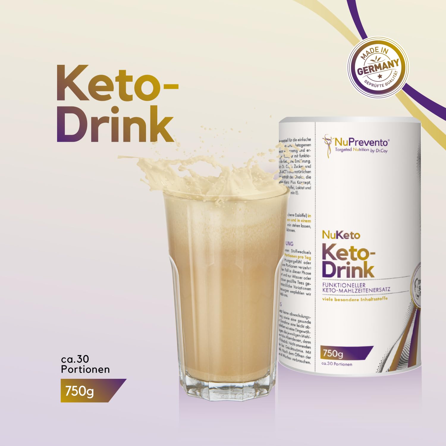 NuPrevento Keto Drink - ketogener Mahlzeitenersatz - Keton Getränk - 750g Dose