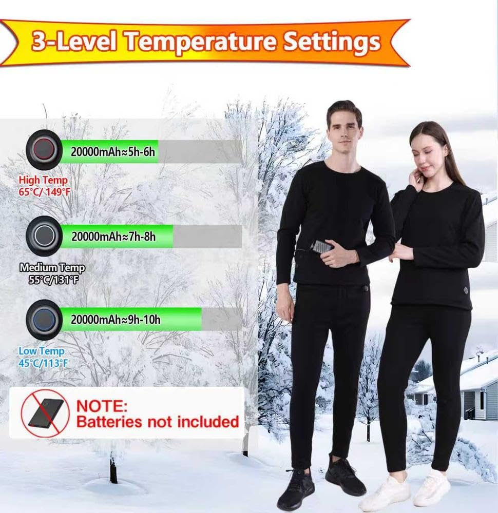 Completo Intimo Termico riscaldato da Uomini e Donne per Lo Sci Invernale,Tramite USB Riscaldamento Intelligente a 42 Zone Maglia e Pantaloni Termici S-4XL