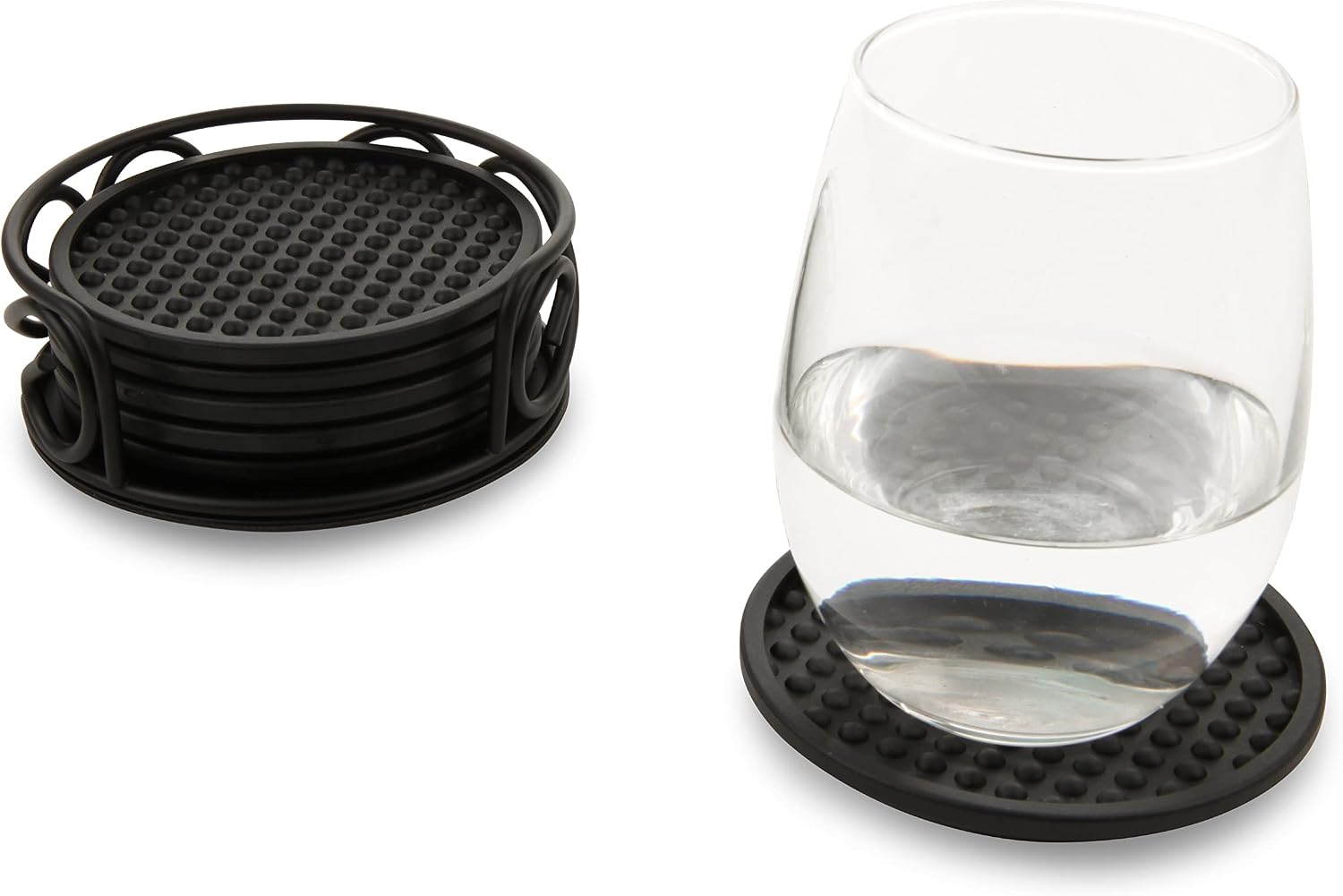 Spectrum Diversified Scroll Coaster Container with 6 Coasters,Black