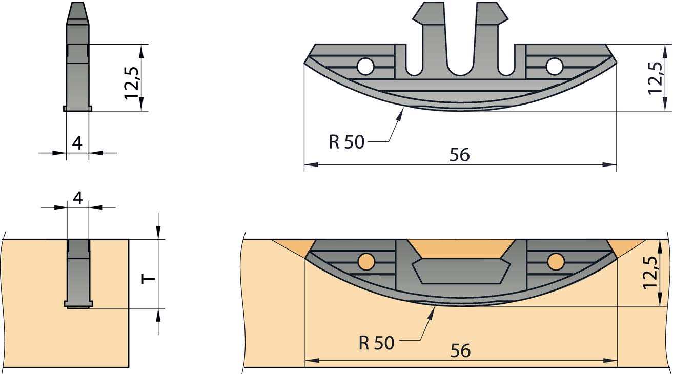 Gedotec Connecteur à enficher universel connecteur coulissant pour bois - KNAPP FAST | plastique gris | connecteur de meuble pour rainure Lamello | MADE IN AUSTRIA | 10 pièces - plaquettes à enfoncer