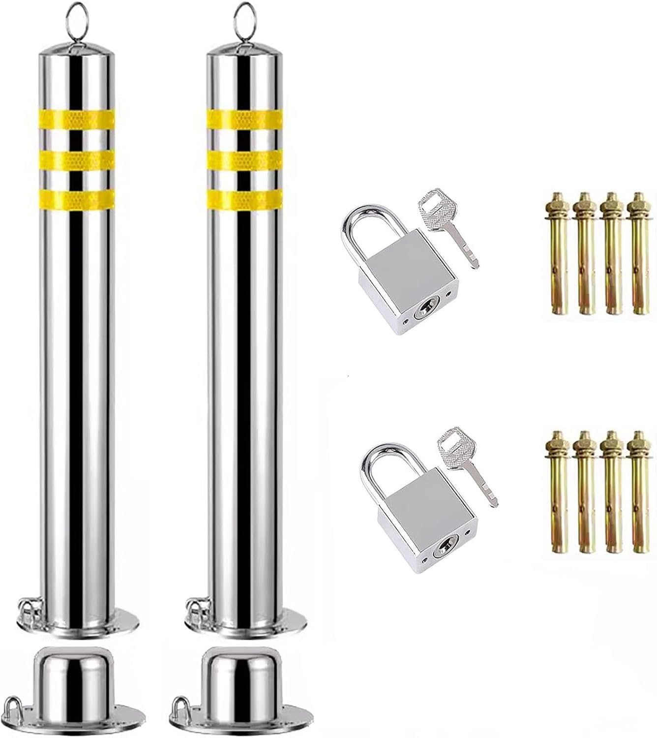 JYBNBBE Delineator Post Cone Driveway Caution Sign Detachable Traffic Delineator Posts Stainless Steel, Reflective Warning Stakes Bollard Post Caution Cones For Sidewalks/Drivewa,2 Pack-H 90cm/35inch