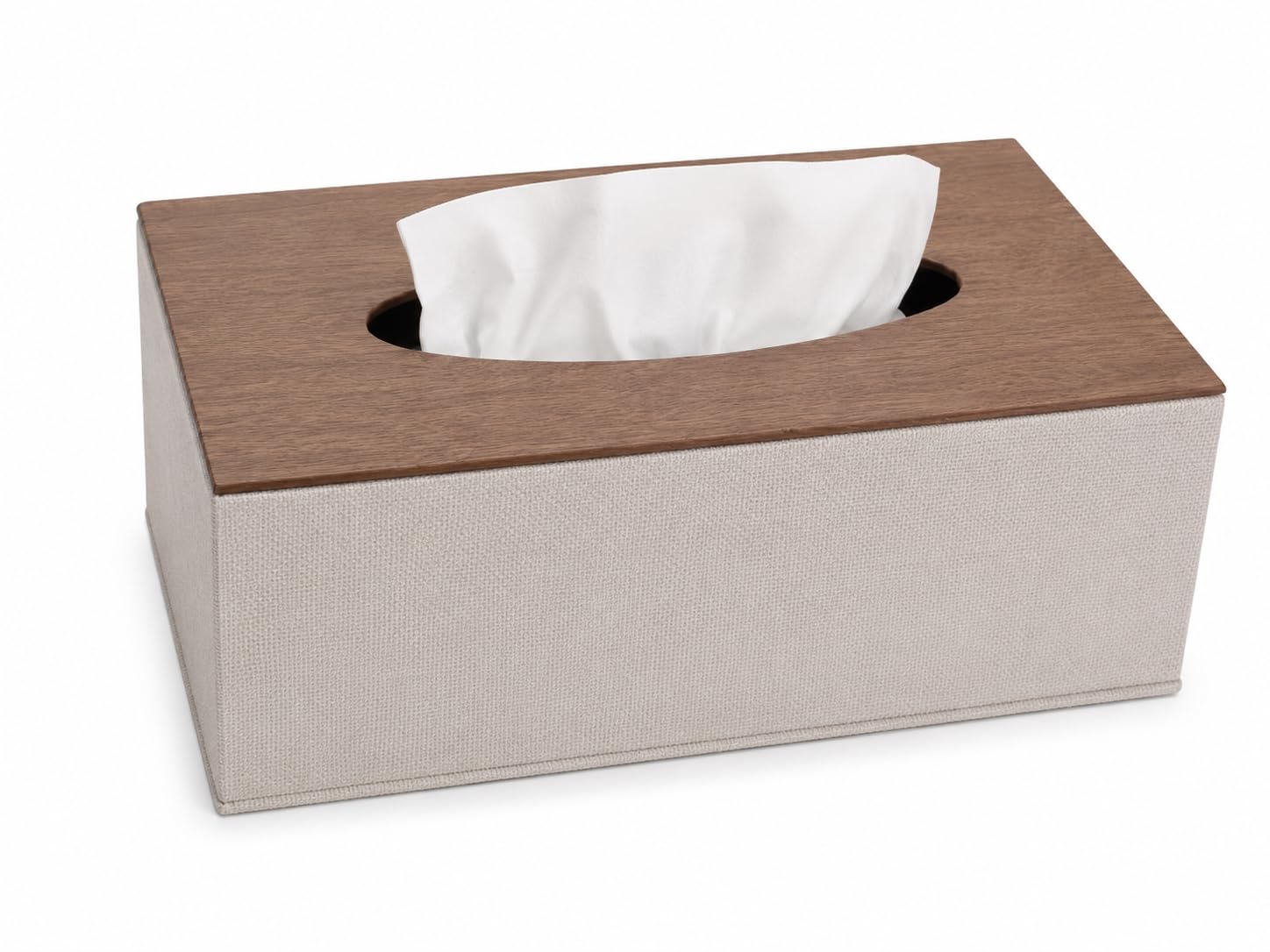Zollyss PU Leather Tissue Box Holder with Wood Grain Top - Magnetic Bottom Closure - Decorative Rectangular Tissue Holder for Living Room, Office, Bedroom, Bathroom (Beige)-image-7