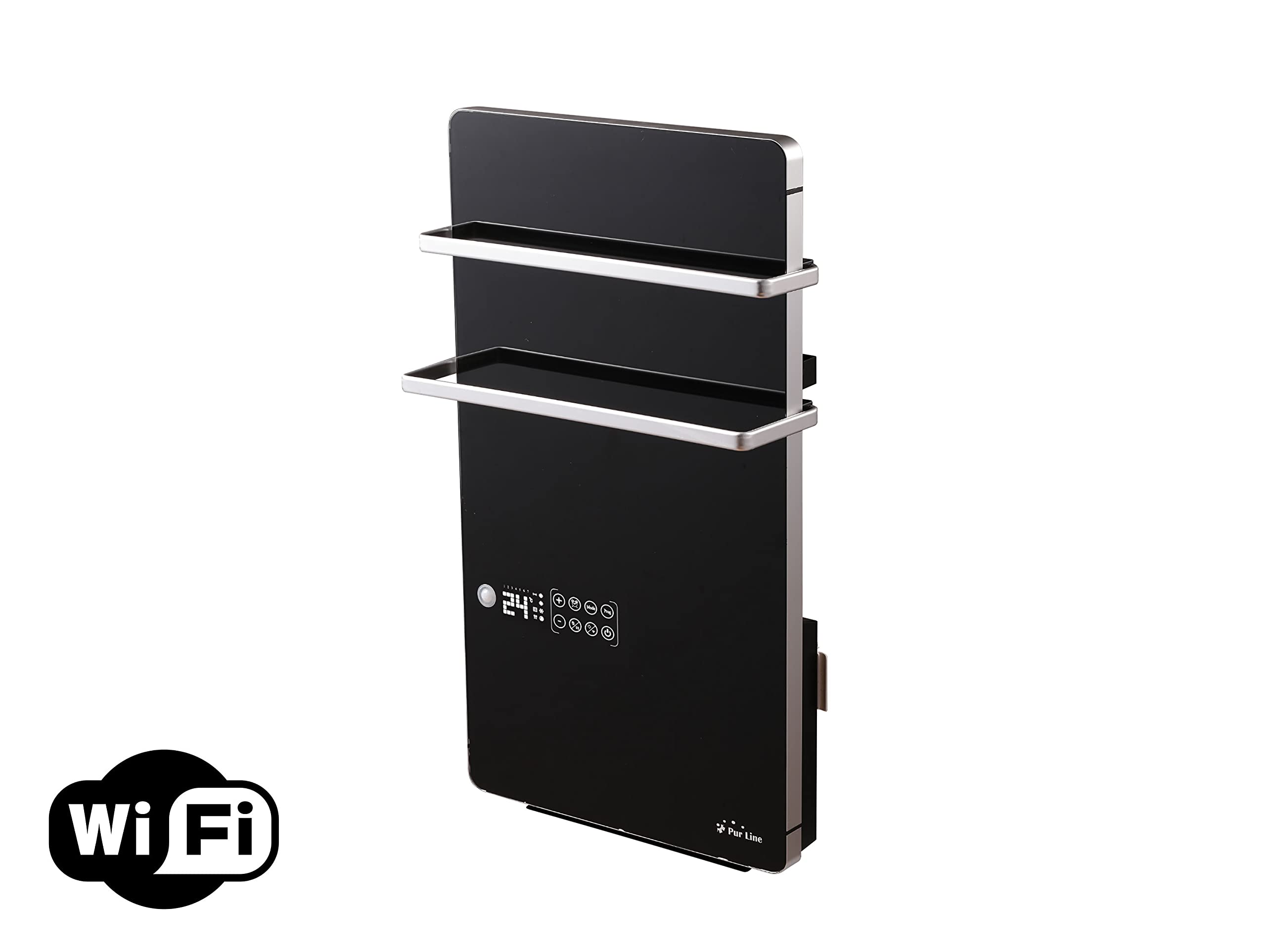 PUR LINE | Toallero Calefactor Eléctrico Negro ZAFIR V2000T B con Control WiFi, Display LCD Táctil - Toallero Eléctrico Bajo Consumo, Protección IP24 y Función 3 en 1 para Secado y Calefacción