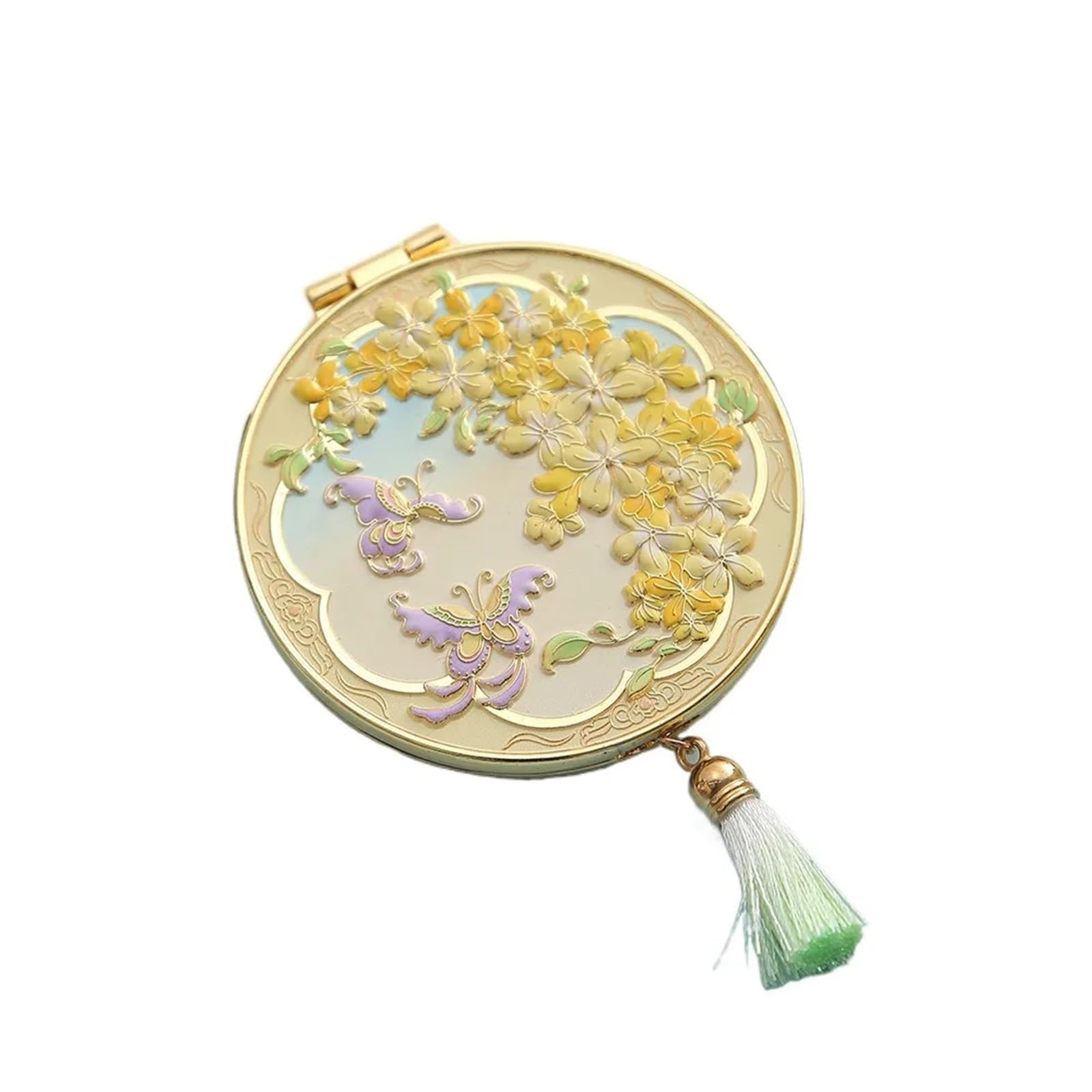 Dazhua Portable Folding Makeup Mirror - Exquisite Handheld Cosmetic Mirror for Women(Yellow)
