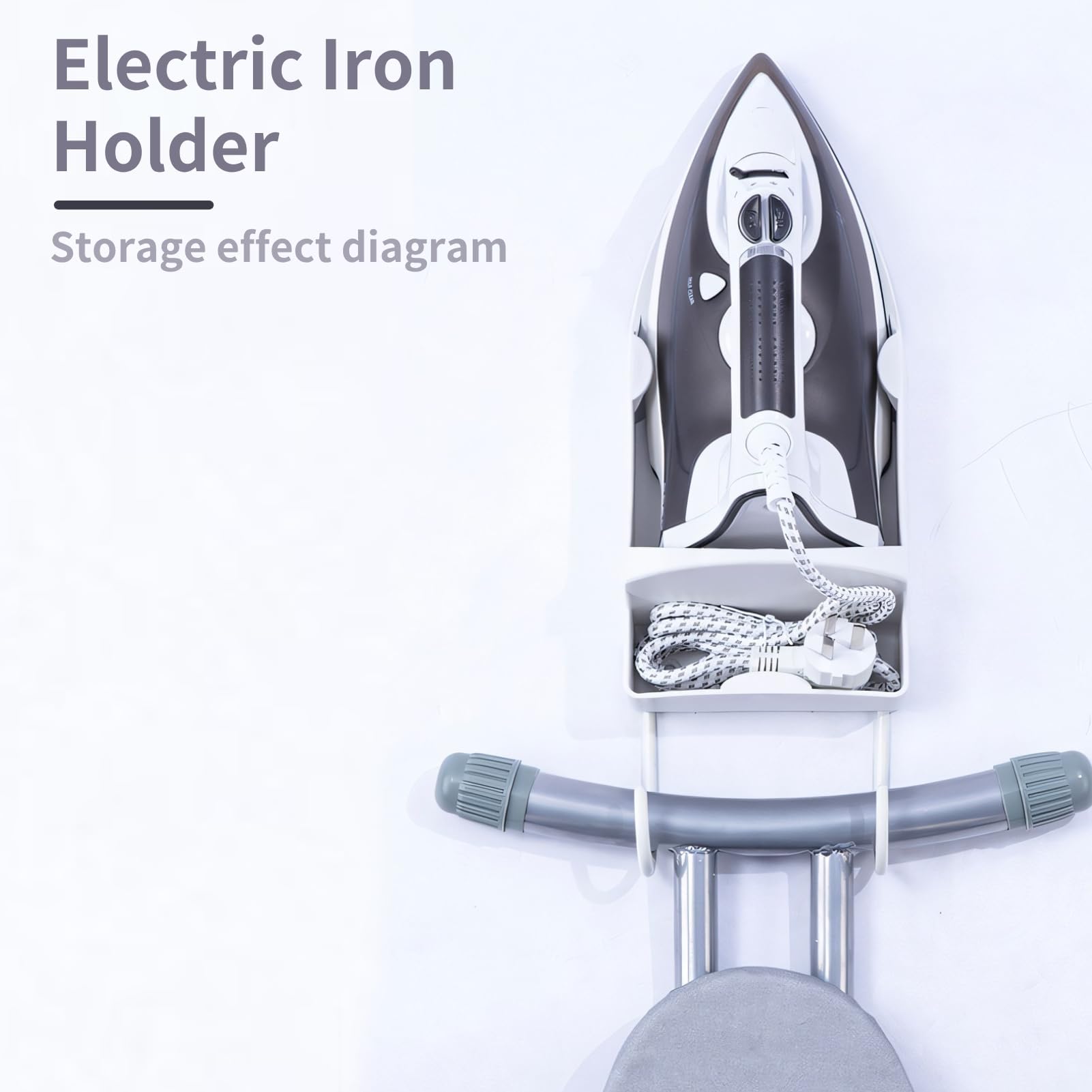 Ironing Board Hanger Wall Mount, Electric Iron and Iron Board Holder for Household Bathroom, Laundry Room(White)