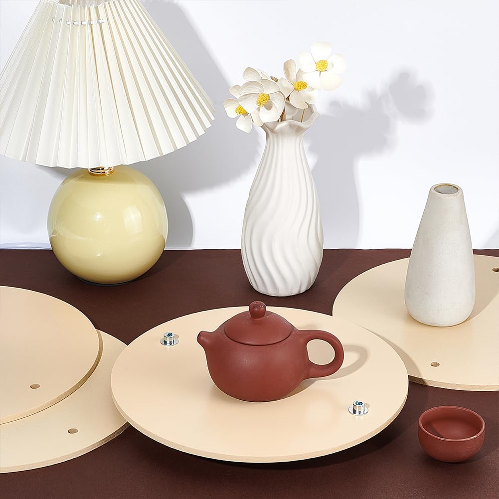 UNICRAFTALE 4 Set Lemon Chiffon Wooden Clay Board Mat Mud Board Flat Round Golden Pottery Wheel 25cm Round Clay Throwing Bats for Clay Crafts Arts Ceramics Pottery Tools Pottery Bats for DIY Sculpture - Image 2
