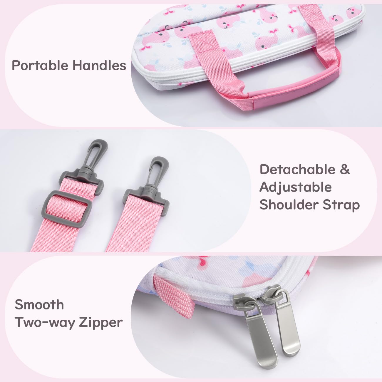 Dadanism Custodia per Tablet per Bambini, Borsa per Tablet da 12.5 Inch, Borsetta per Tablet con Manico e Tracolla per Fire HD 10 Kids/Fire HD 10 Kids Pro 13th/11th Gen 2023/2021, Balena Rosa