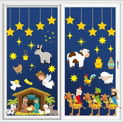 Reyes Magos Pegatinas de Ventanas Decoración - 9 Hojas para Navidad, Cristal, Pared, Puerta y Casa