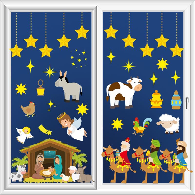 Navidad Reyes Magos Pegatinas de Ventanas Decoración,9 Hojas Pegatinas Navidad Ventanas Cristal,para Navidad Pared Puerta Casa Decoración