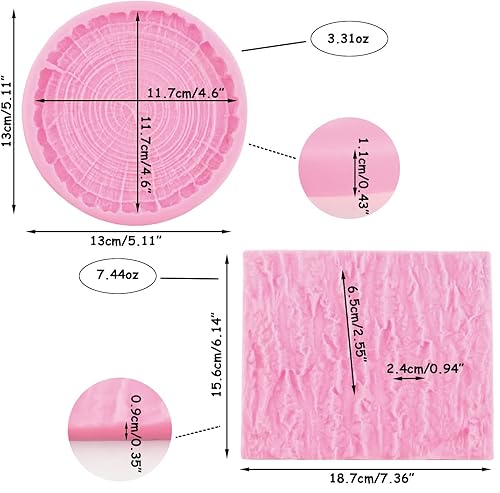 Miniatura 3 de Mujiang Moldes de silicona para tocones de árbol, textura de corteza de árbol, molde de impresión de fondant para decoración de pasteles, caramelo,