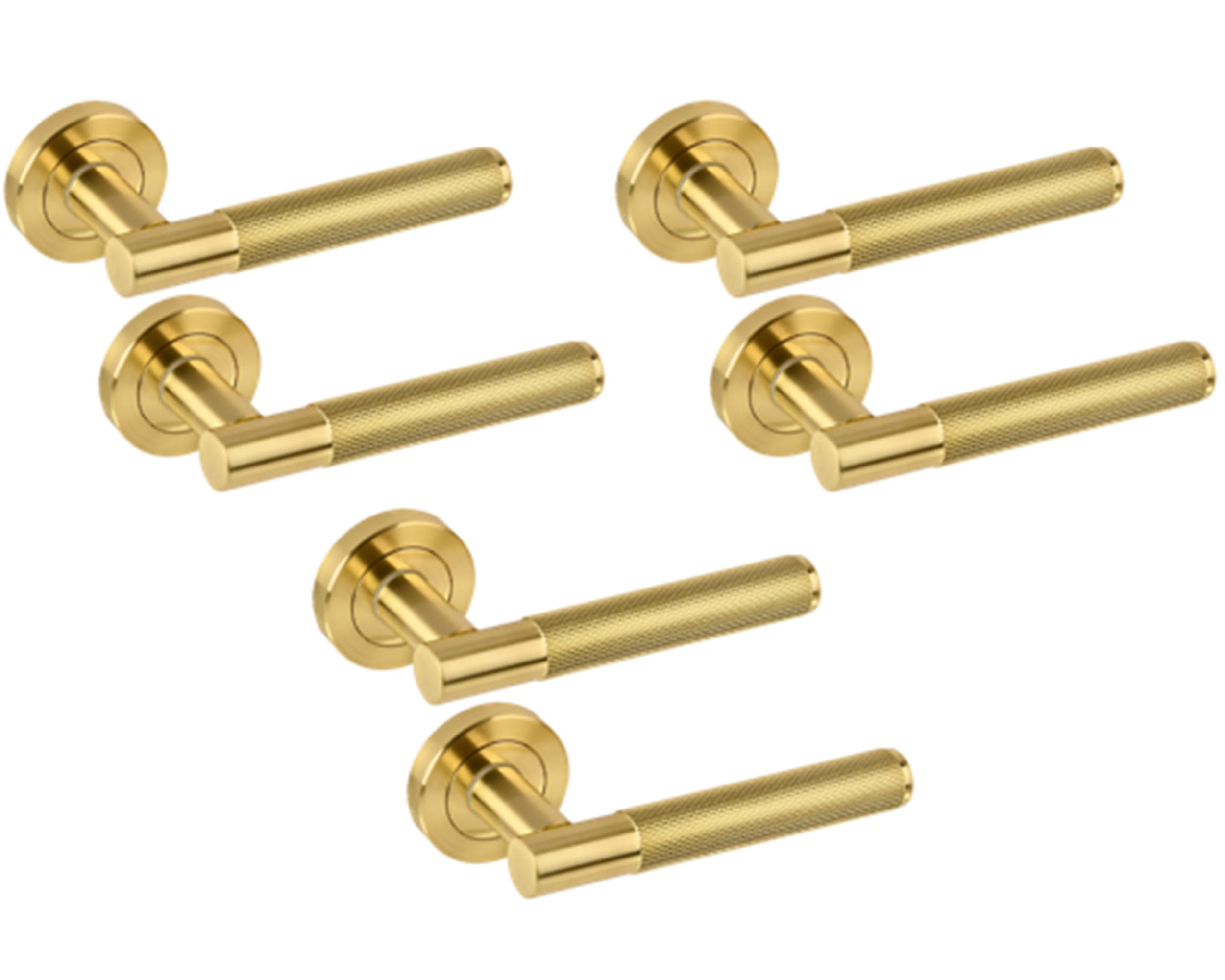 Hunta HANDLEZONE® 3 Sets Evo Knurled Grip Lever On Round Rose Door Handles, Internal Passage Latch Handles - Brushed Brass