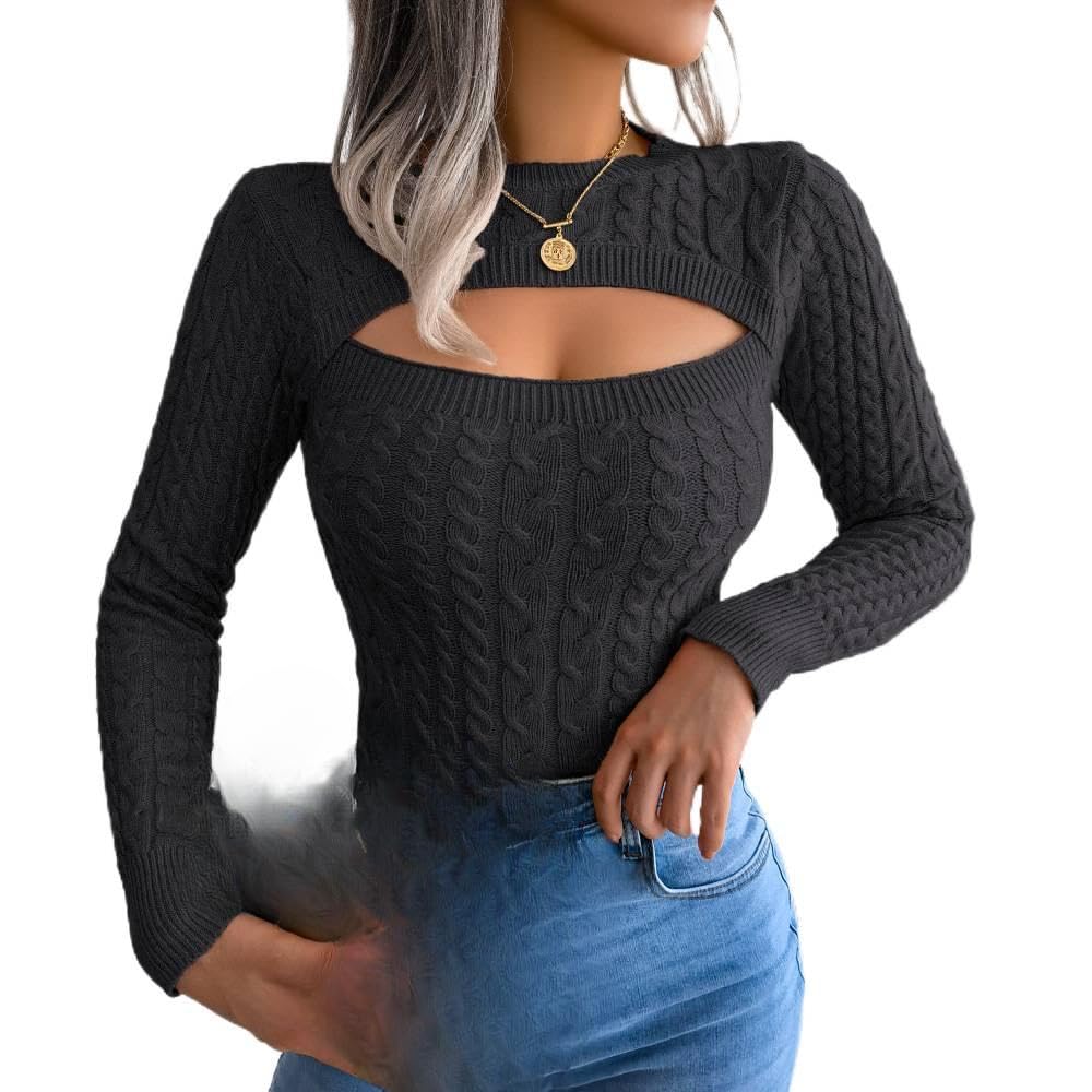 Autumn and Winter Fashion Hollowed-Out Twist Long-Sleeved Sweater Womens Clothing