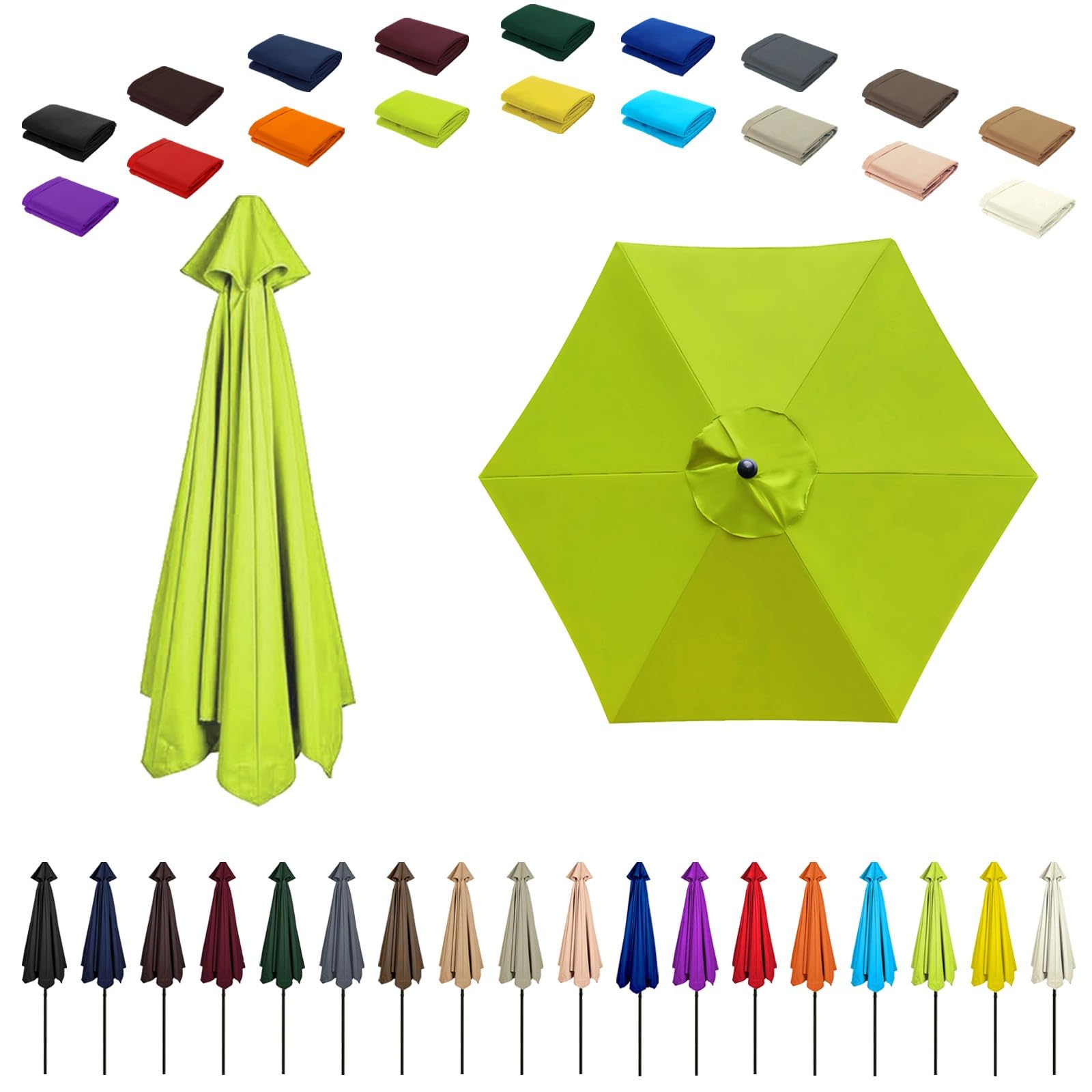 6/8 Ribs Umbrella Replacement Top, Parasol Replacement Canopy, Replacement Parasol Fabric Cover, Breathable/UV Protective, For Patio/Market/Yard/Backyard/Pool/Market(Grass Green,6 ribs: 3.0m/9.8ft)
