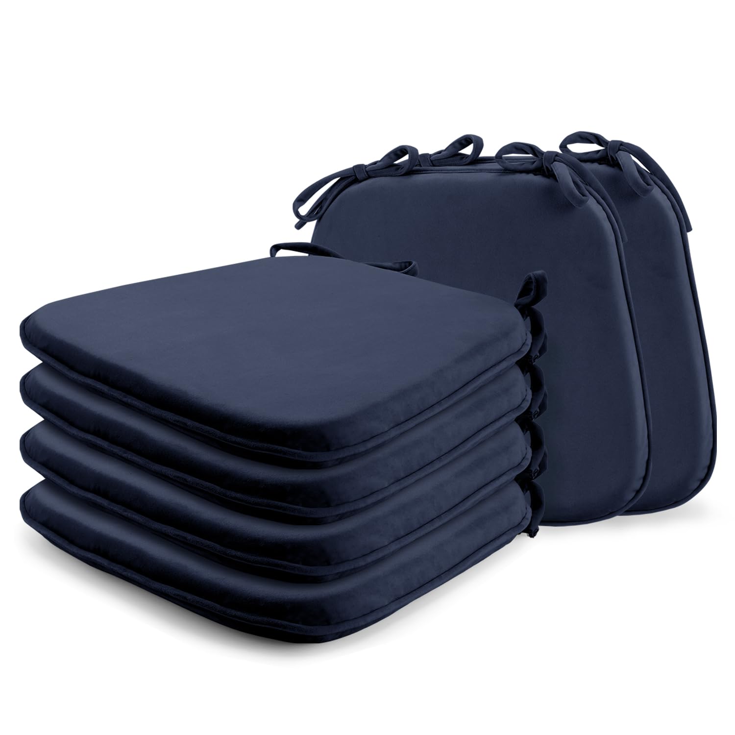 LOVTEX Chair Cushions for Dining Chairs 6 Pack - 17"x16"x1.5" Kitchen Chair Cushions - Dining Chair Pads with Ties, Navy