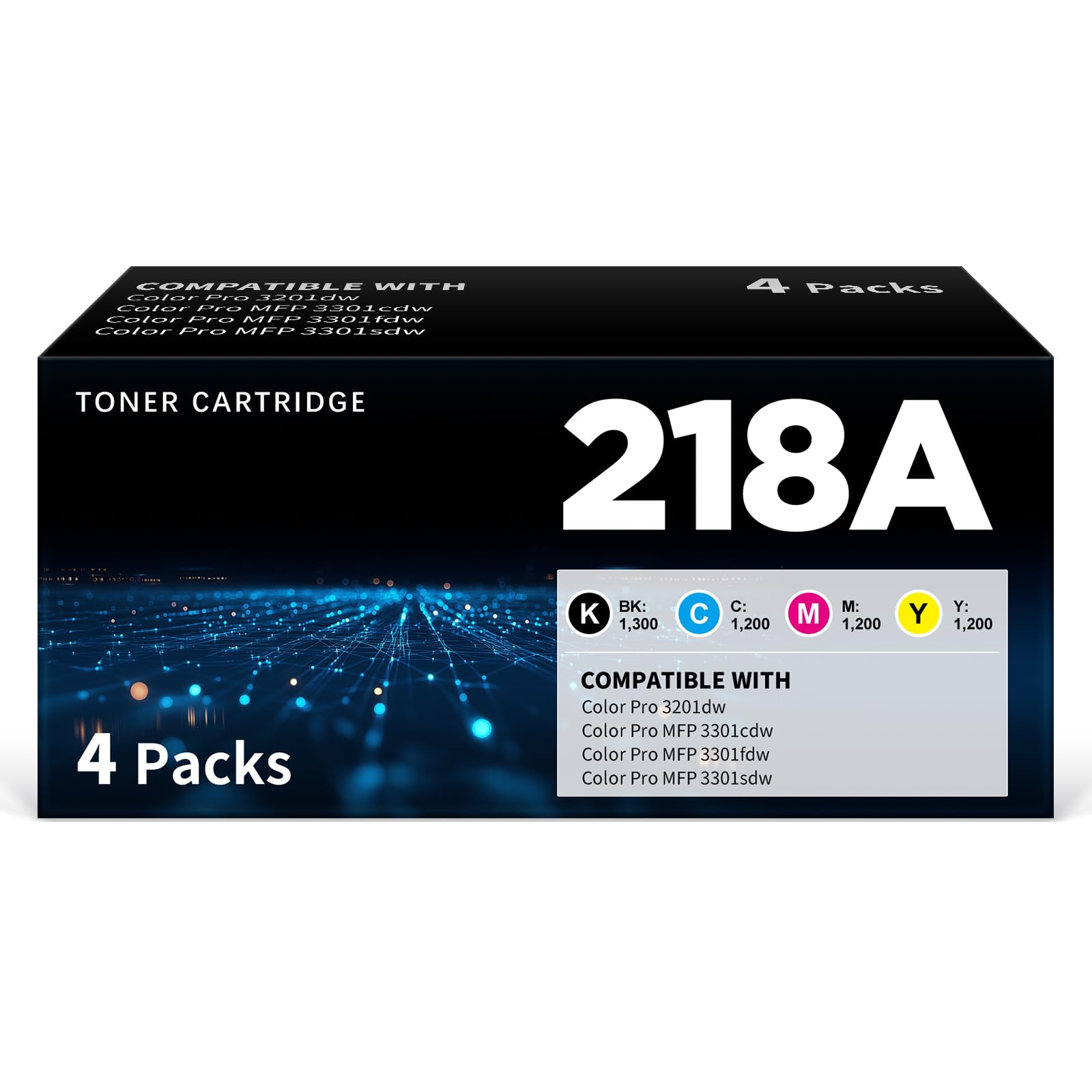 218A Toner Cartridges 4 Packs With Chip | Compatible Replacement for HP 218A W2180A W2181A W2182A W2183A 218X W2180X work with Color Pro 3201dw 3301cdw 3301fdw 3301sdw Printer, 4 Color Packs Set