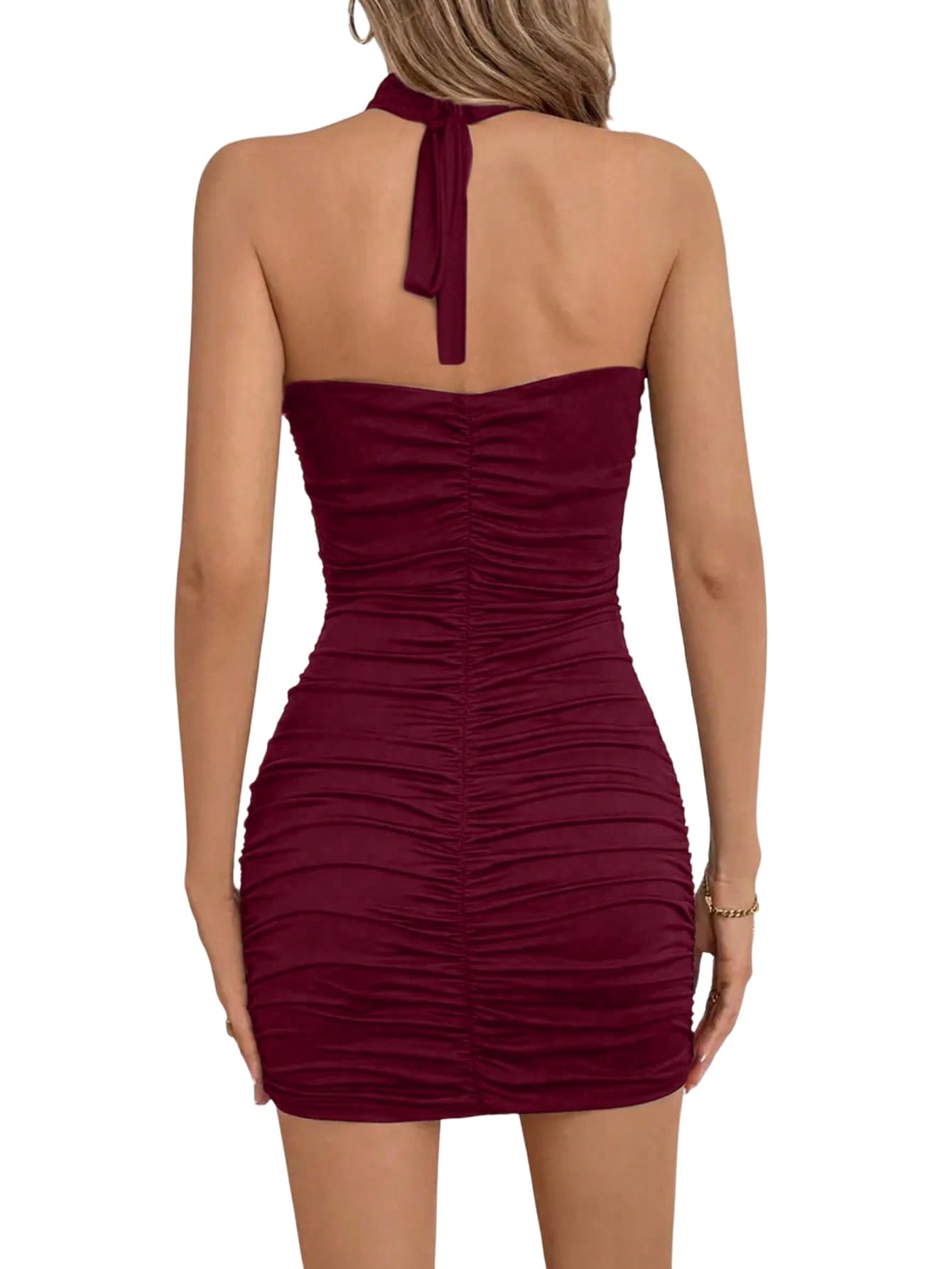 SweatyRocks Sukienka damska z wiązaniem na szyi, seksowna sukienka kopertowa, bez pleców, letnia sukienka bodycon, minisukienka na imprezę, krótka sukienka wieczorowa