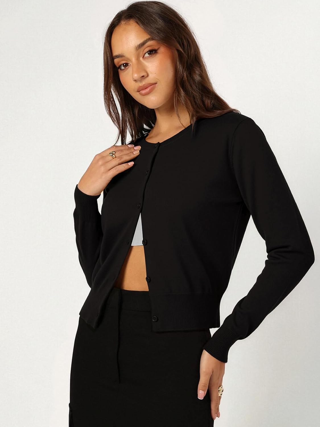 Berydress Cropped Cardigan Sweaters for Women 2026 Long Sleeve Crewneck Knit Button Up Trendy Lightweight Bolero Shrug - Image 4