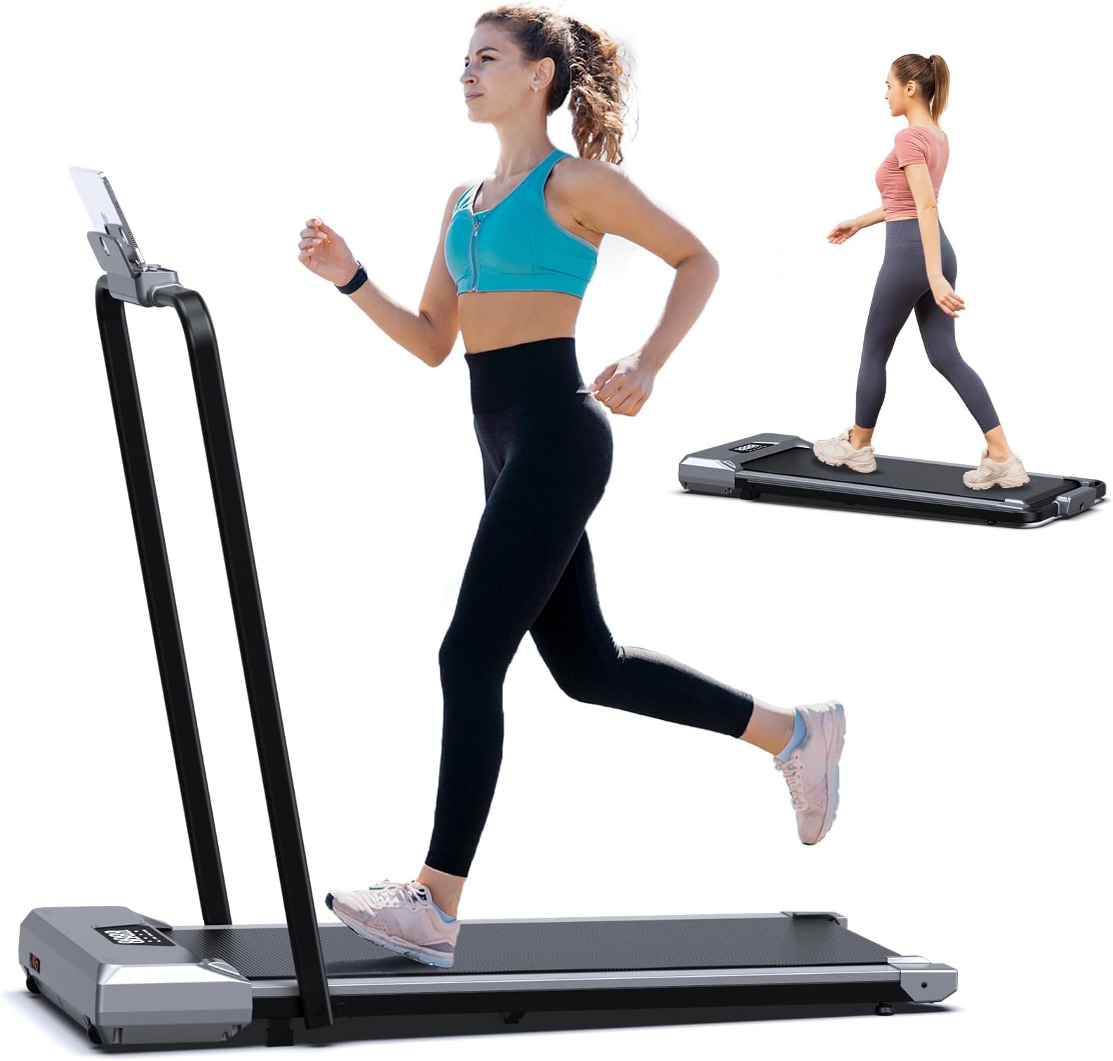 Zisgner Walking Pad, Under Desk Treadmill, Walking Pad with Handle Bar, Portable Foldable Treadmill for Home/Office, 2 Functions 4 Modes, Installation-Free Low Noise, Remote Control and LED Display